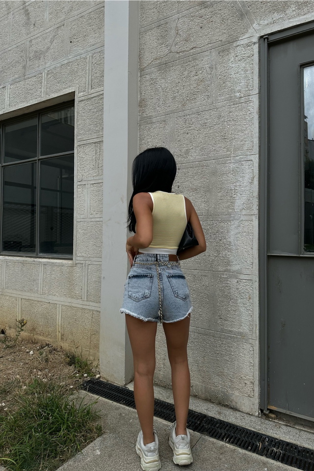 Sarı Çizgili Crop Top ATE7987 - 5
