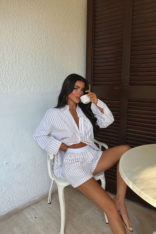 Sarı Simone Çizgili Gömlek Takım ATE-3189 - 3