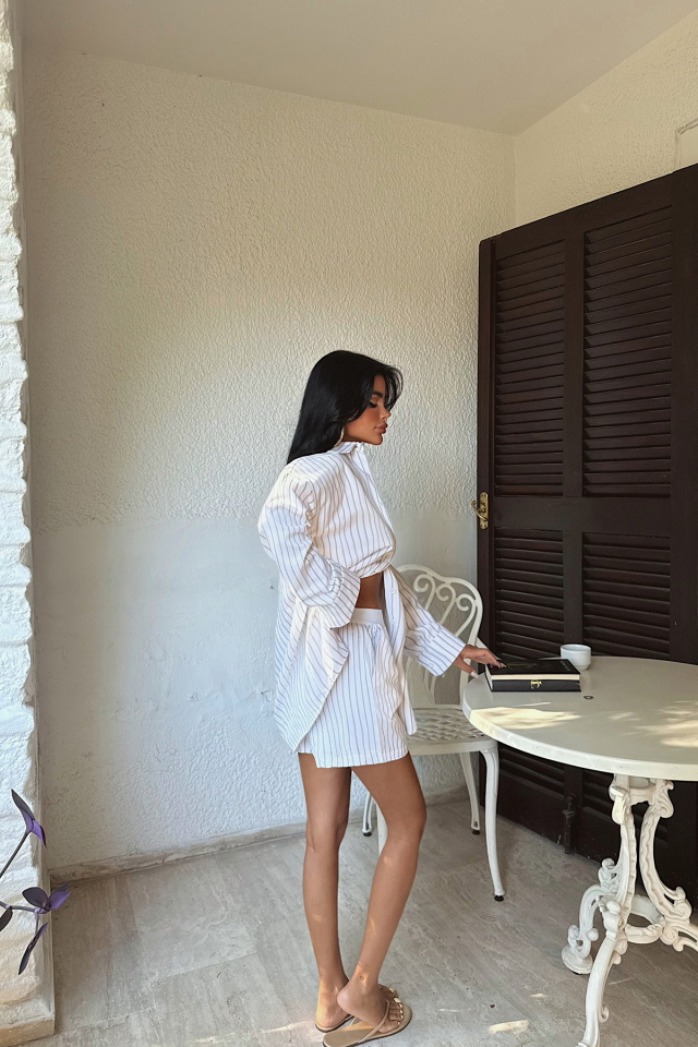 Sarı Simone Çizgili Gömlek Takım ATE-3189 - 5