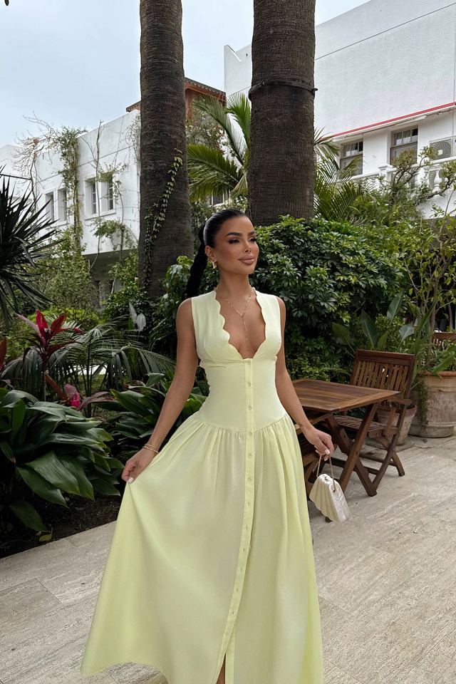 Sarı Emilie Uzun Elbise ATE-2342 - 2