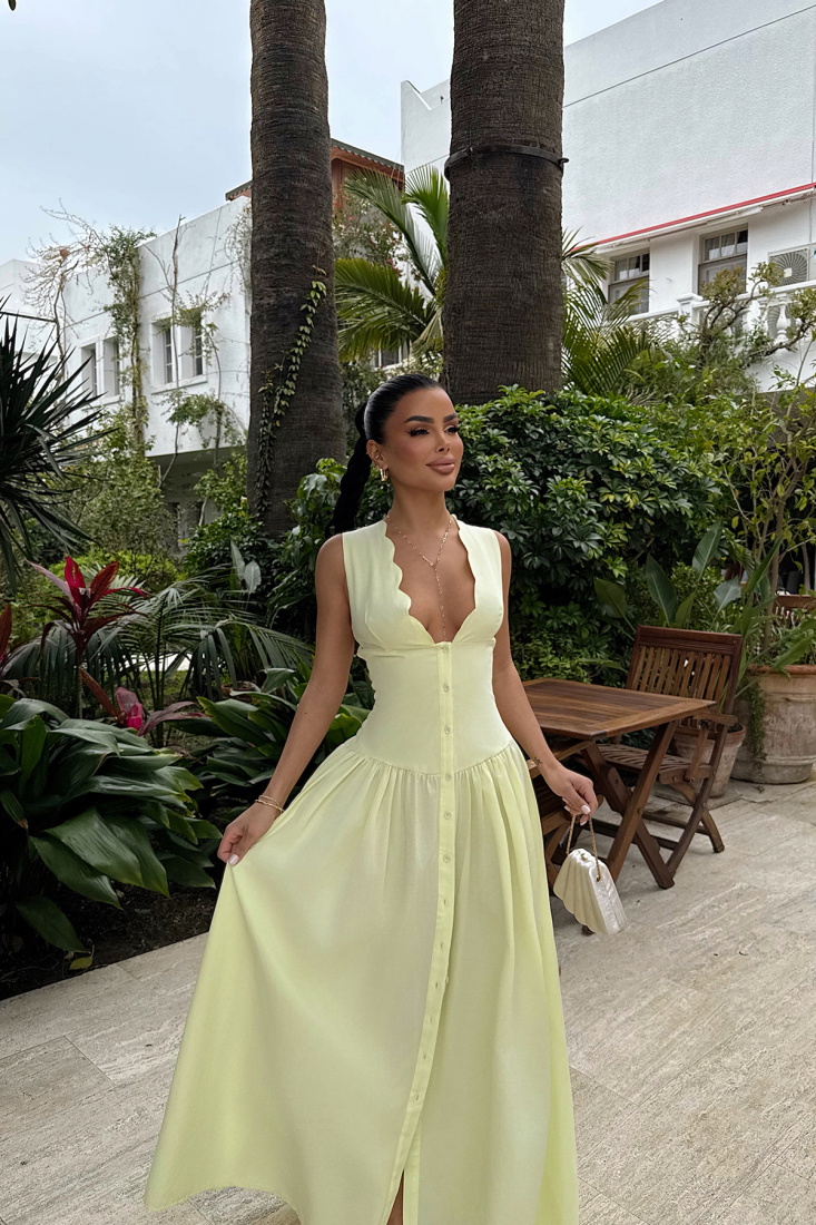 Sarı Emilie Uzun Elbise ATE-2342 - EYYO