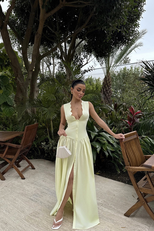 Sarı Emilie Uzun Elbise ATE-2342 - 3