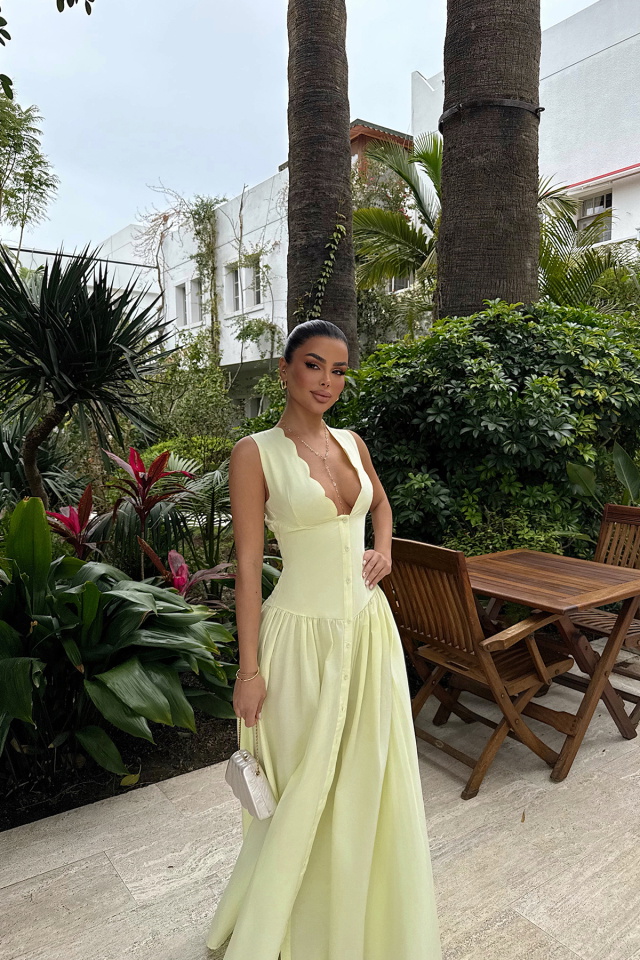 Sarı Emilie Uzun Elbise ATE-2342 - 4