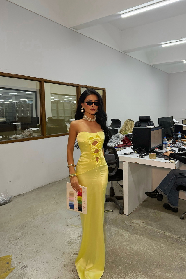 Sarı Fiyonk Detay Elbise ATE-4799 