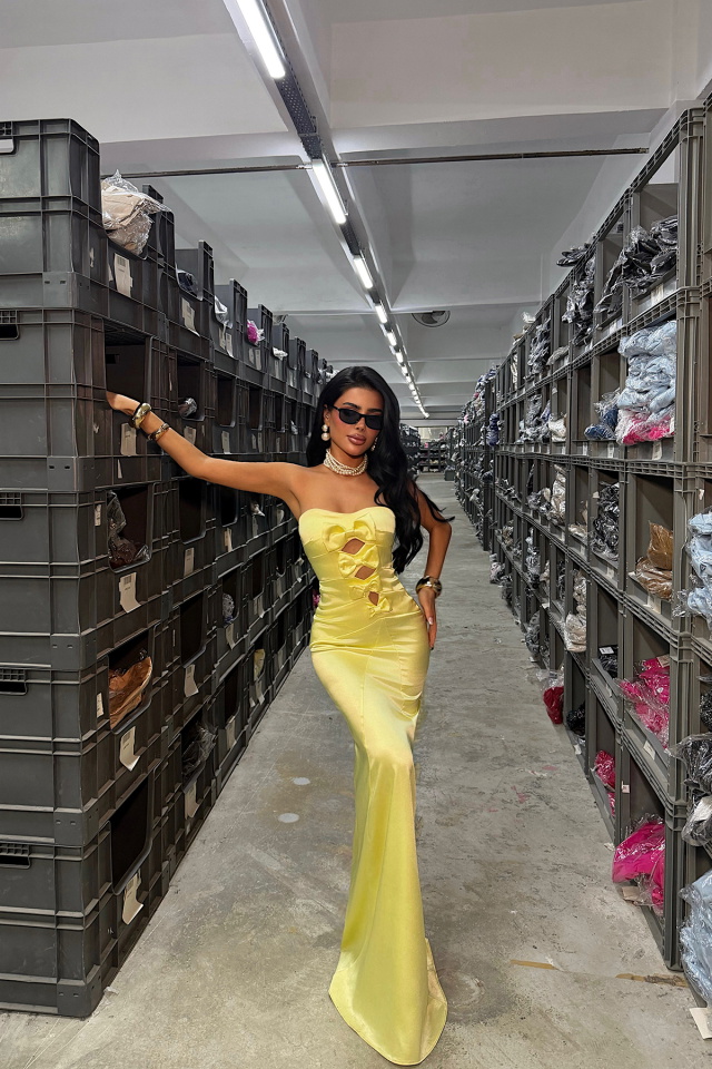 Sarı Fiyonk Detay Elbise ATE-4799 - 2