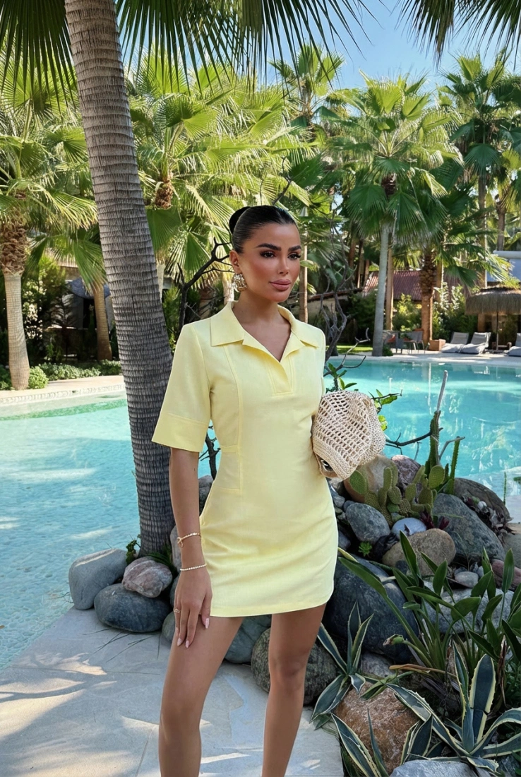 Sarı Gömlek Yaka Elbise ATE-2026 - EYYO