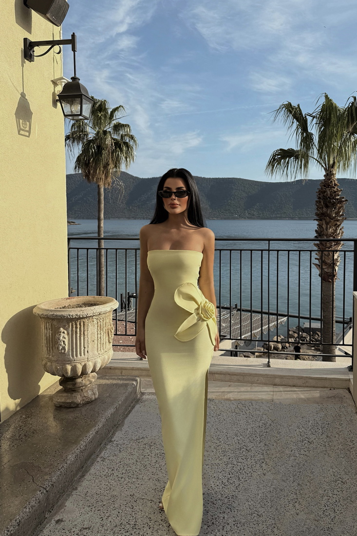 Sarı Daysi Straplez Elbise ATE-2605 - EYYO