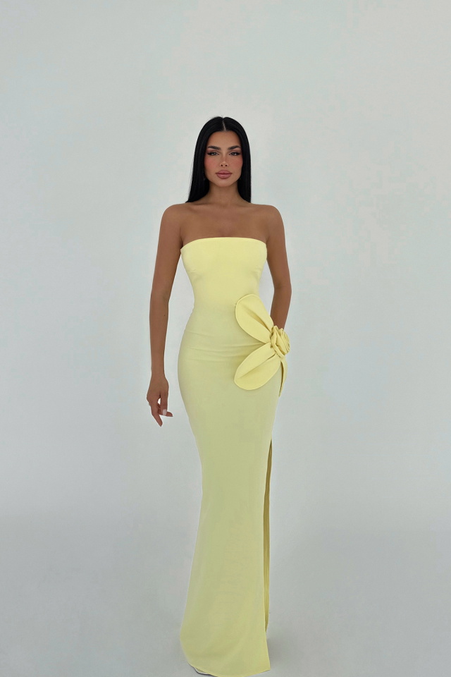 Sarı Daysi Straplez Elbise ATE-2605 - 5