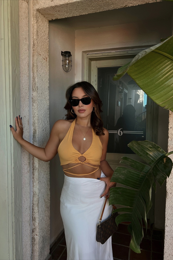 Sarı Halka Detay Crop Top ATE1844 - JOMOFU