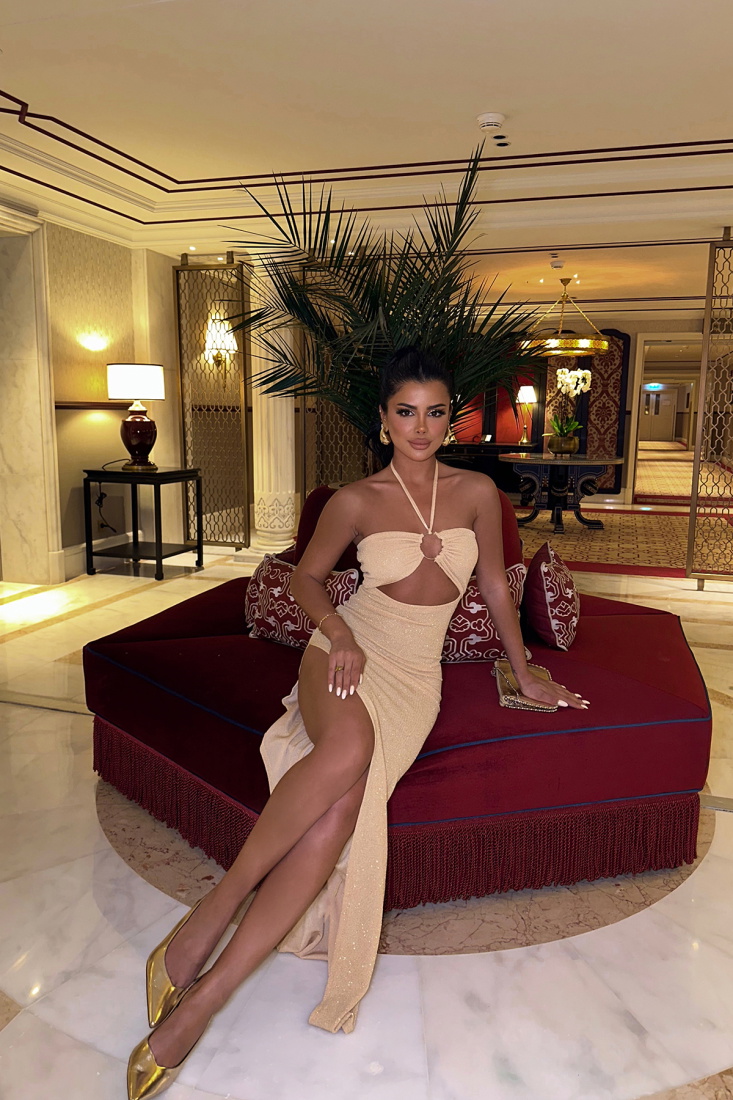 Sarı Halka Detay Pencereli Elbise ATE8332 - EYYO