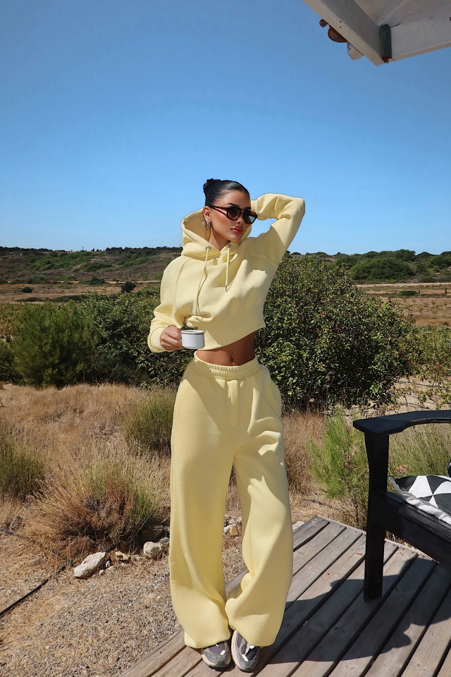 Sarı Scarf Kapşonlu Eşofman Takım ATE-3696 - 2