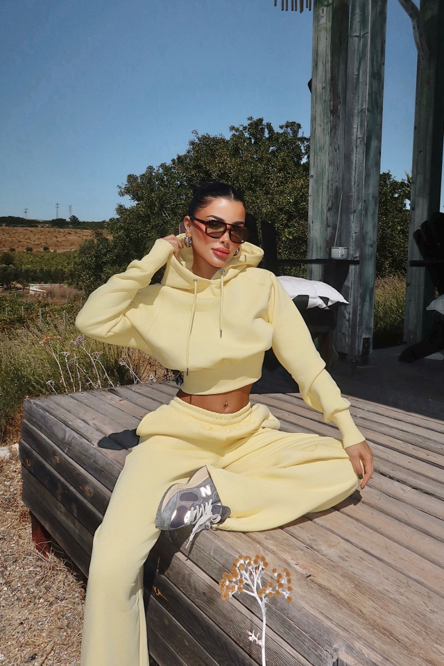 Sarı Scarf Kapşonlu Eşofman Takım ATE-3696 - 5