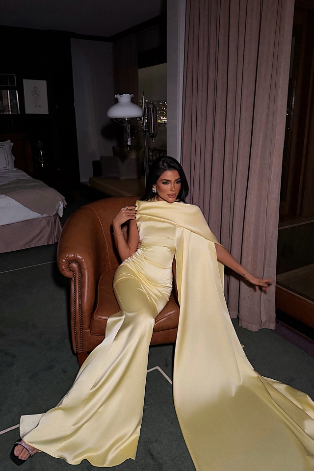 Sarı Messcy Uzun Fularlı Elbise ATE-3990 - 3