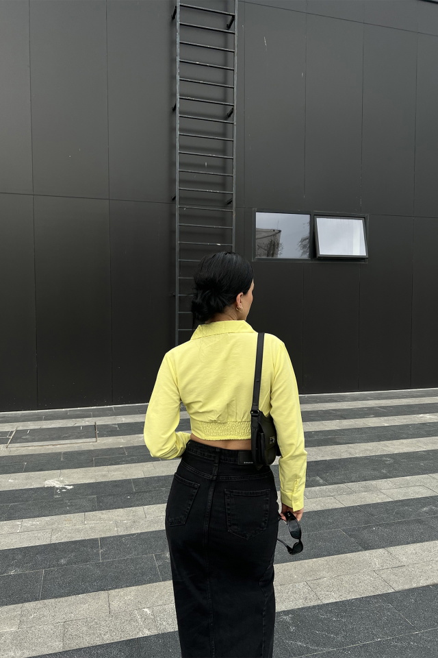 Sarı Önü Düğmeli Crop Top ATE4173 - 5
