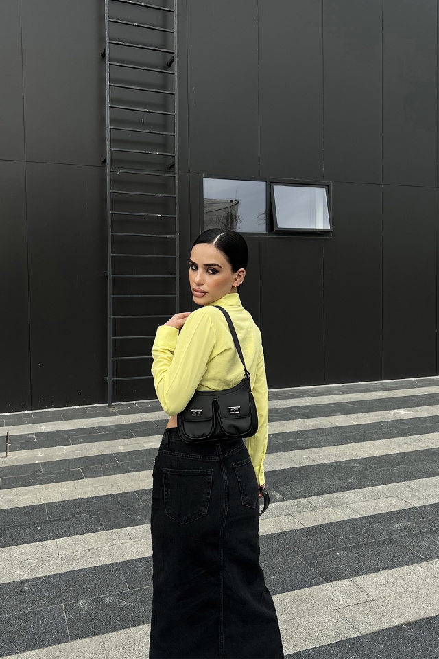 Sarı Önü Düğmeli Crop Top ATE4173 - 4