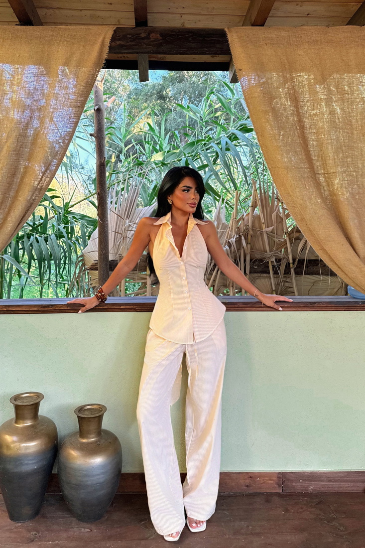 Sarı Moxie Çizgili Arkadan Bağlamalı Takım ATE-3308 - EYYO