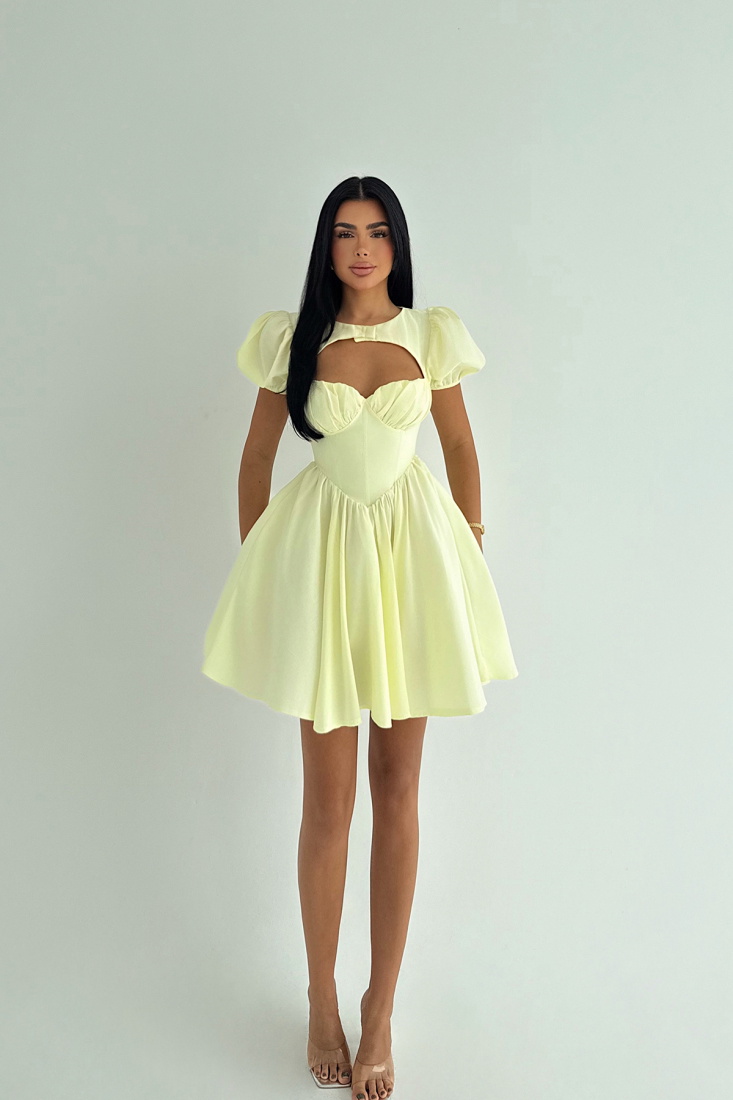 Sarı Mollie Mini Elbise ATE-3240 - EYYO