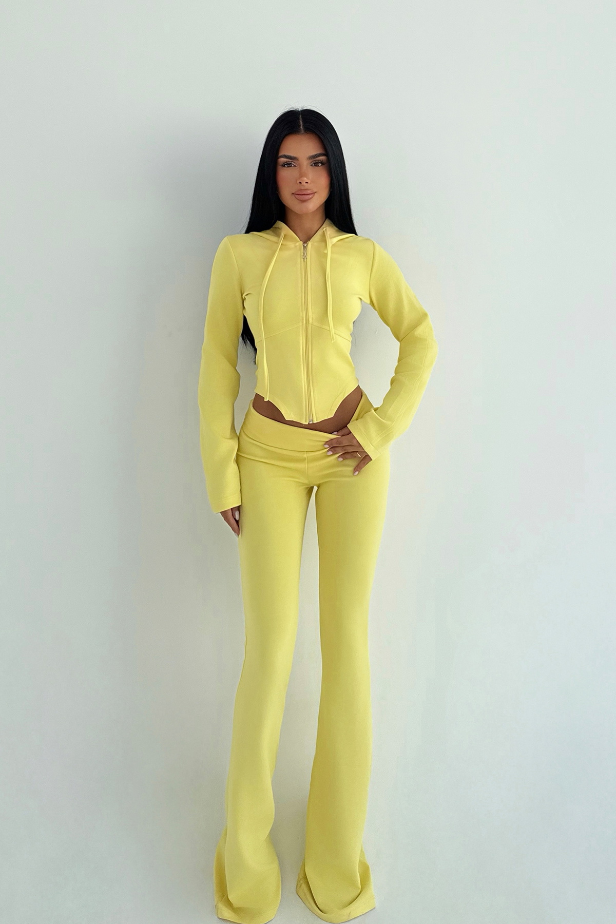 Sarı Pointelle Tracksuit Takım - 2