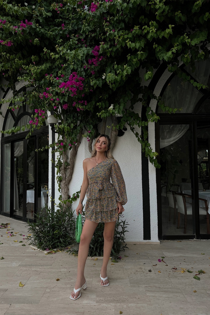 Sarı Raisa Mini Elbise ATE1635 - EYYO ATELIER