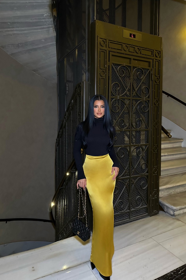 Sarı Saten Uzun Etek ATE-0226 - 2