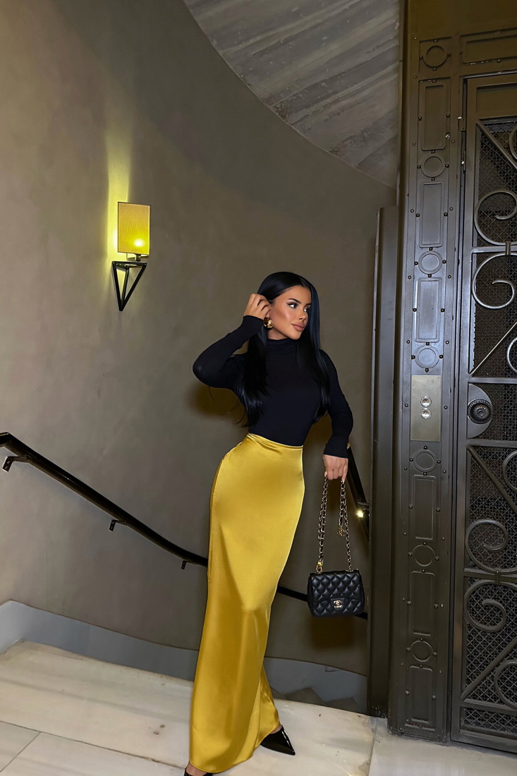 Sarı Saten Uzun Etek ATE-0226 - EYYO