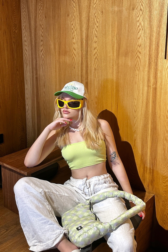 Sarı Straplez Crop Top ATE7639 - 5