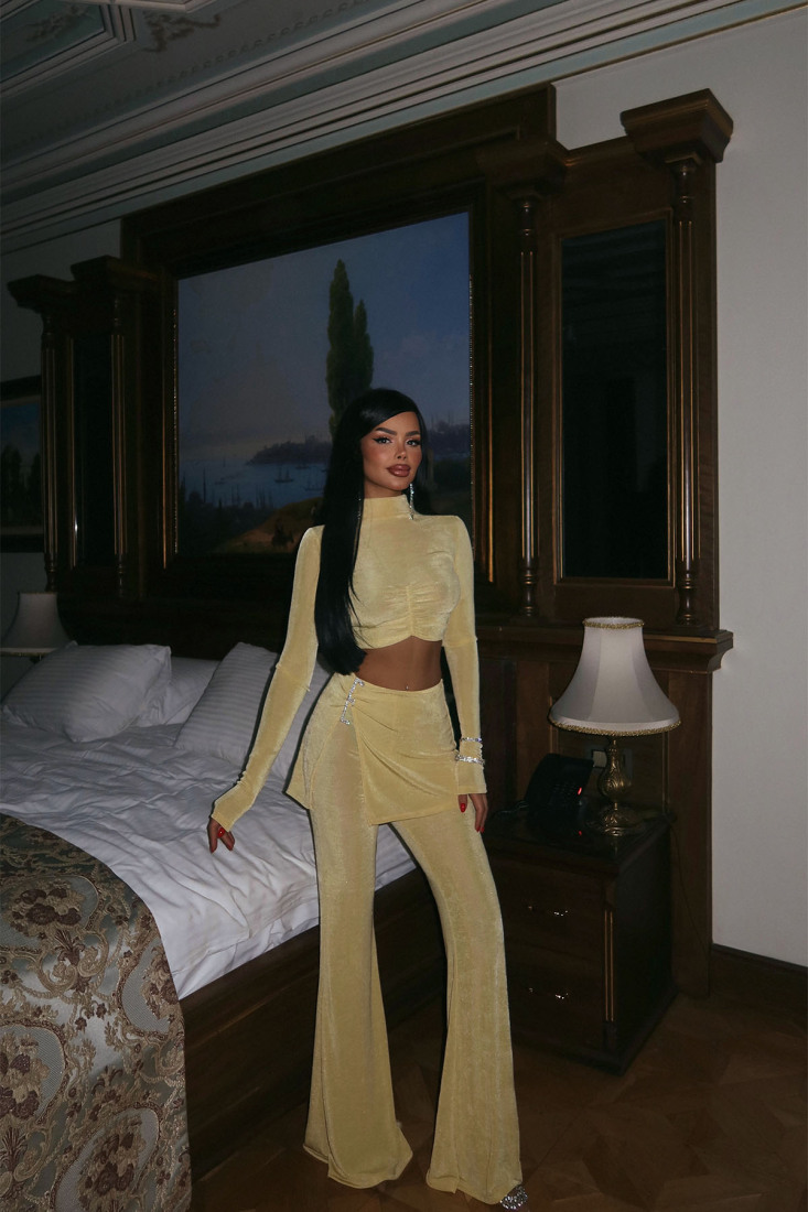 Sarı Tiani Taş Aksesuarlı Takım ATE-1980 - EYYO