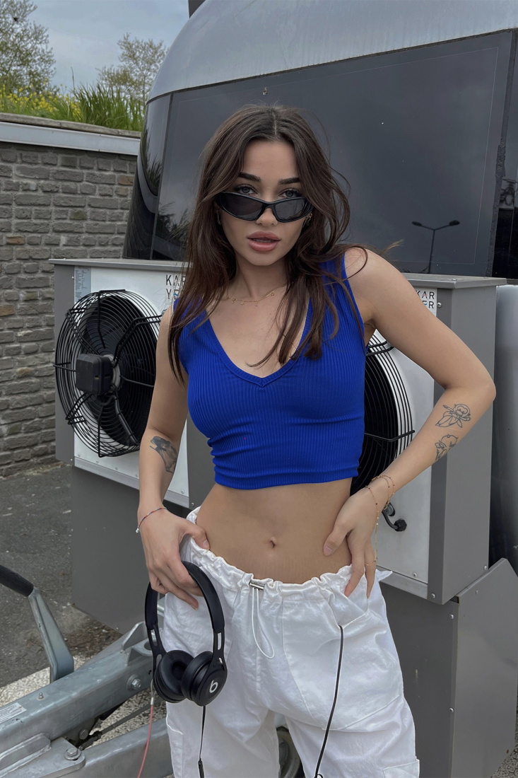 Sax Basic Strapped Crop Top ATE6486 - EYYO