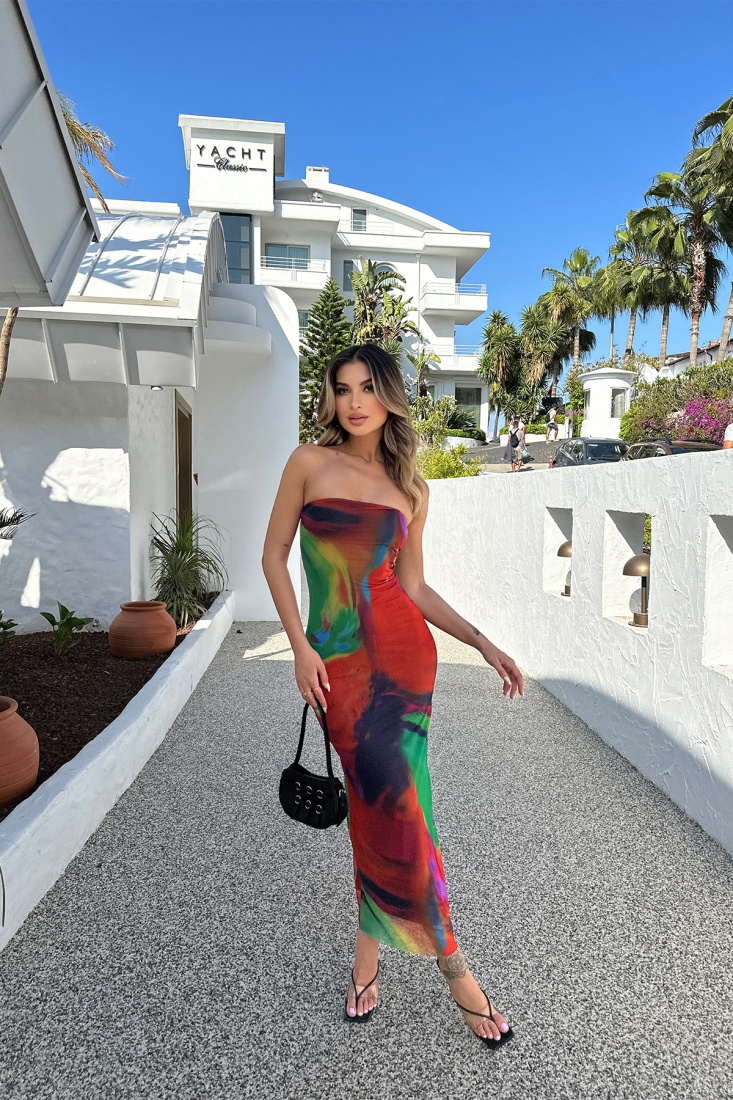 Several Color Batic Pattern Strapless Dress ATE6947 - EYYO