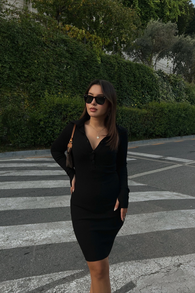 Shirt Collar Midi Dress ATE2044 - 1
