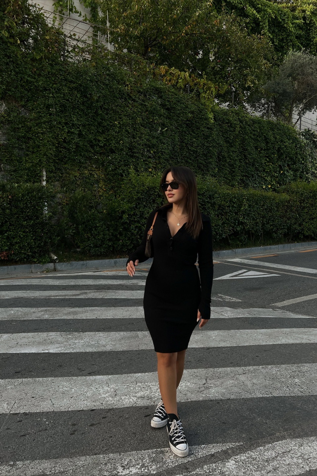 Shirt Collar Midi Dress ATE2044 - 2