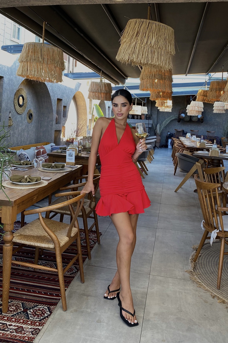 Sırt Detay Bağlamalı Mini Elbise ATE1816 - SEVENDAY