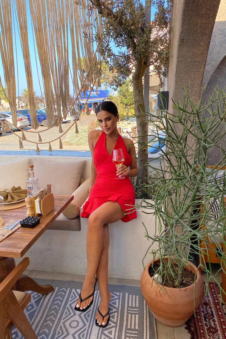 Sırt Detay Bağlamalı Mini Elbise ATE1816 - SEVENDAY