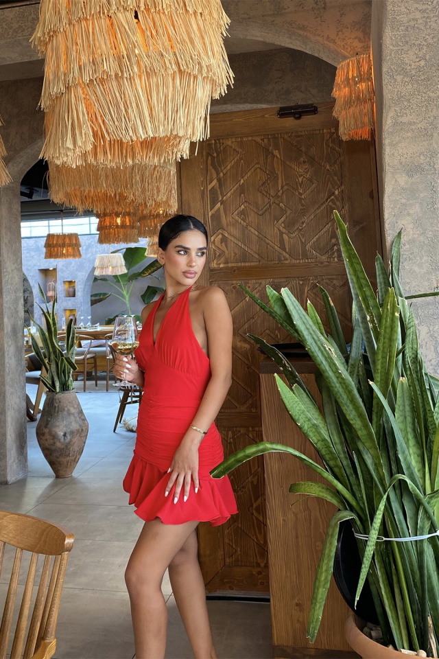 Sırt Detay Bağlamalı Mini Elbise ATE1816 - 3