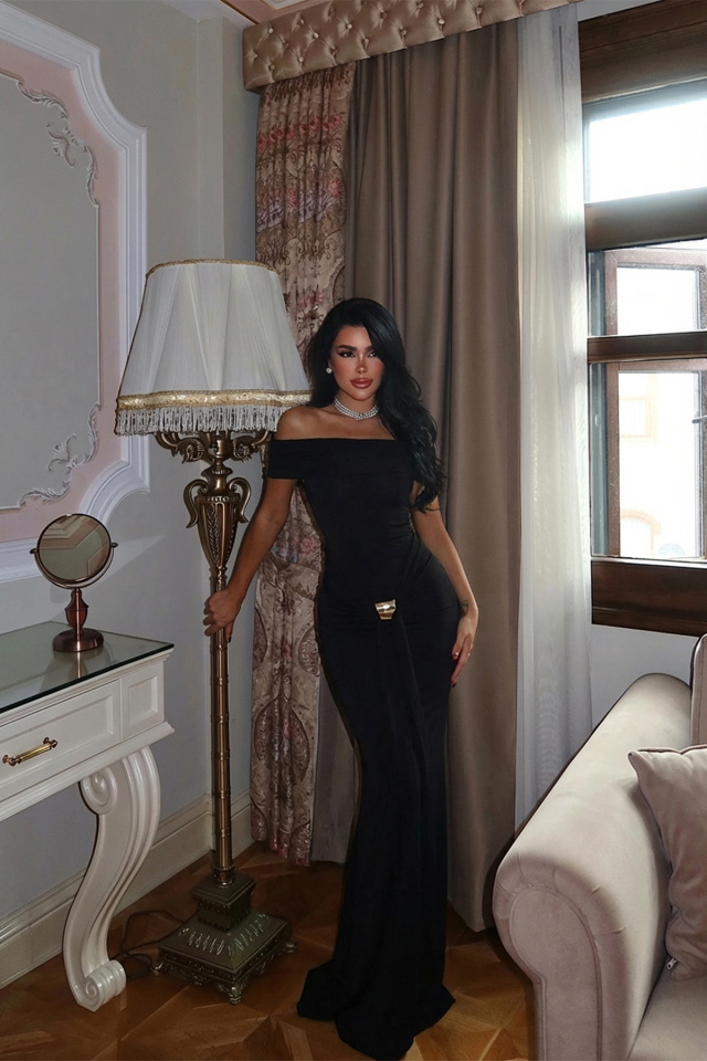 Siyah Allayia Uzun Elbise ATE-3080 