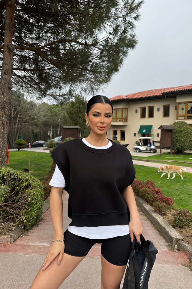 Siyah Alıce Sıfır Kol Sweat ATE-0694 