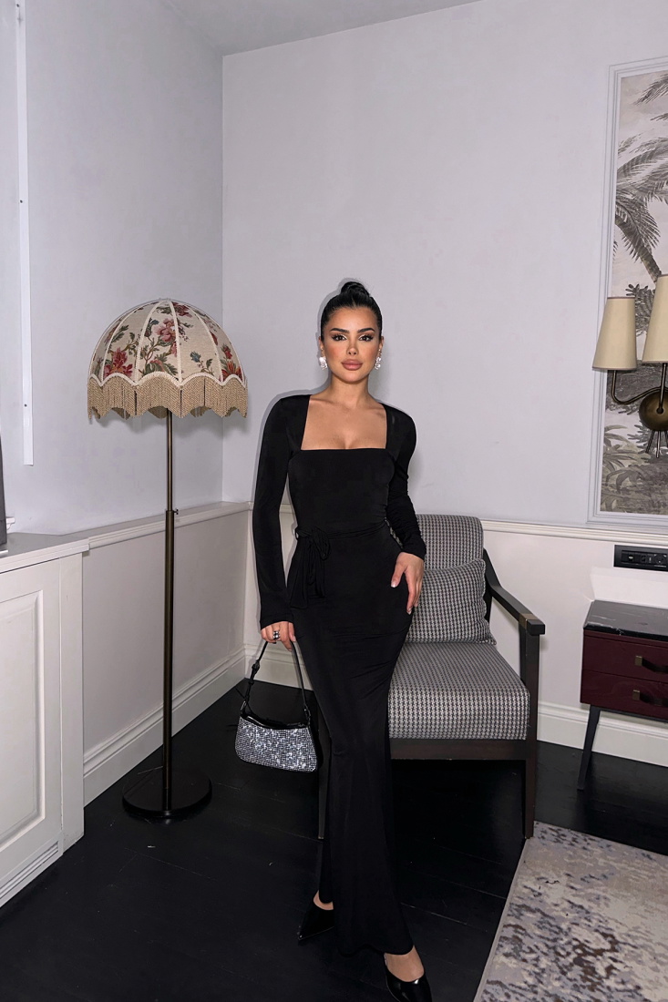 Siyah Amy Bağlamalı Elbise ATE-0685 - EYYO