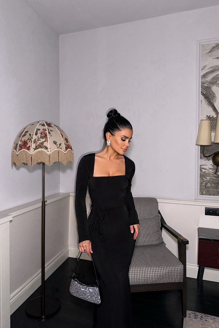 Siyah Amy Bağlamalı Elbise ATE-0685 - EYYO