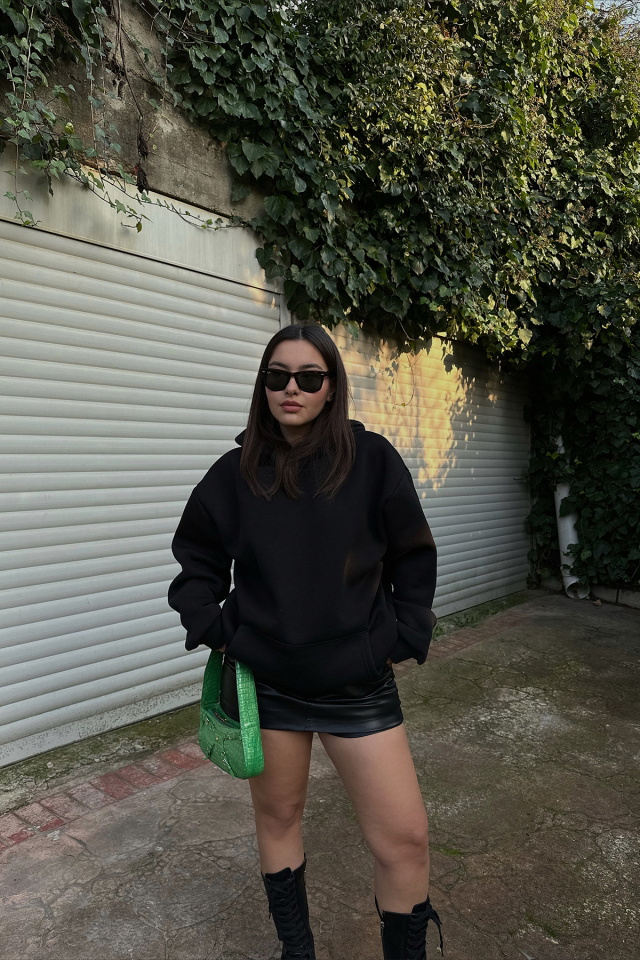 Siyah Arkası Baskılı Oversize Sweat ATE3428 - 2