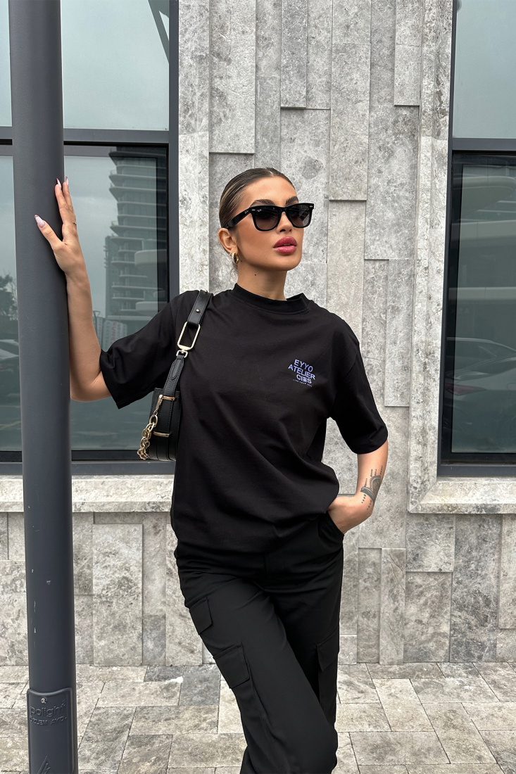 Siyah Arkası Baskılı Tişört ATE5085 - EYYO ATELIER
