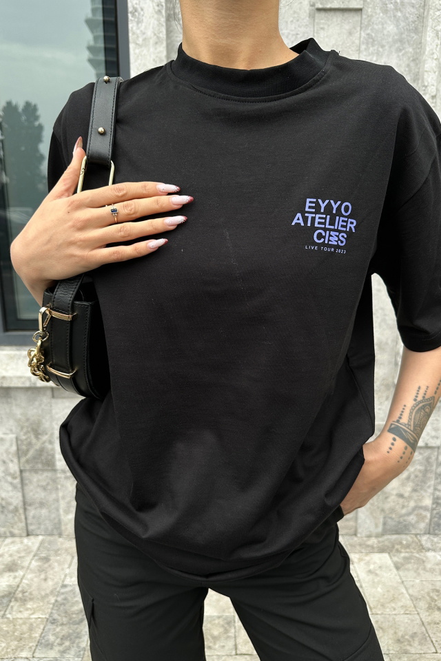 Siyah Arkası Baskılı Tişört ATE5085 - 2