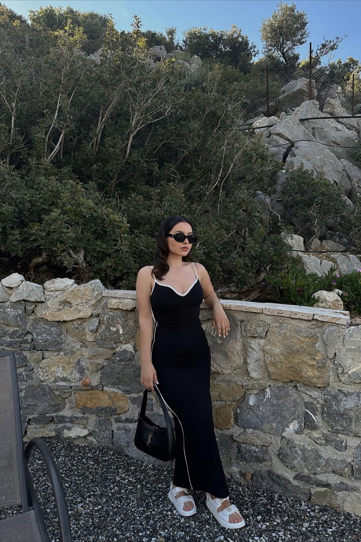 Siyah Askılı Basic Uzun Elbise ATE6434 - EYYO