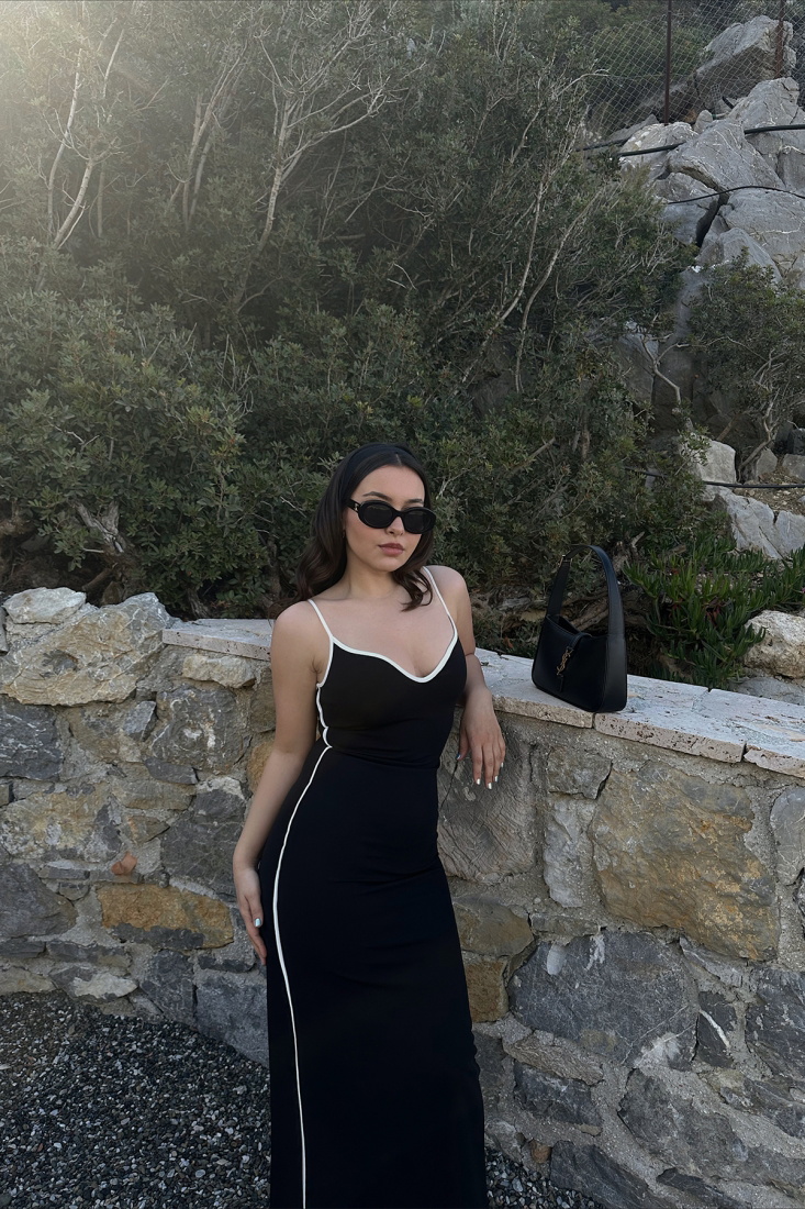 Siyah Askılı Basic Uzun Elbise ATE6434 - EYYO