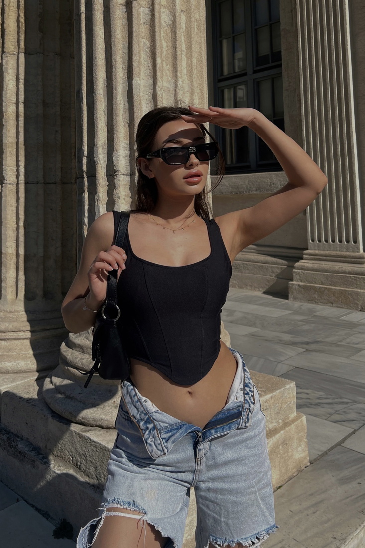 Siyah Askılı Crop Top ATE3892 - KALİMERA