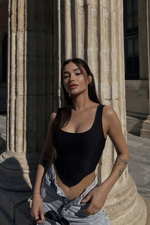 Siyah Askılı Crop Top ATE3892 - 1