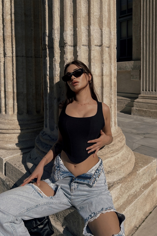 Siyah Askılı Crop Top ATE3892 - 4