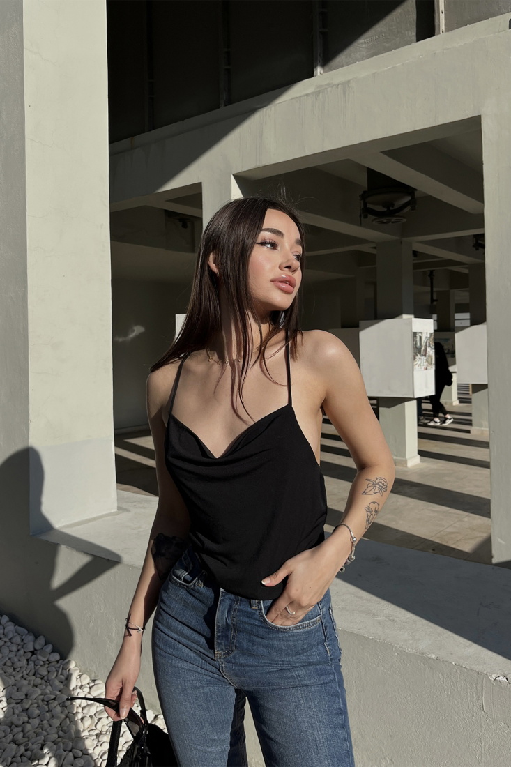 Siyah Askılı Crop Top ATE5165 - İHRACAT