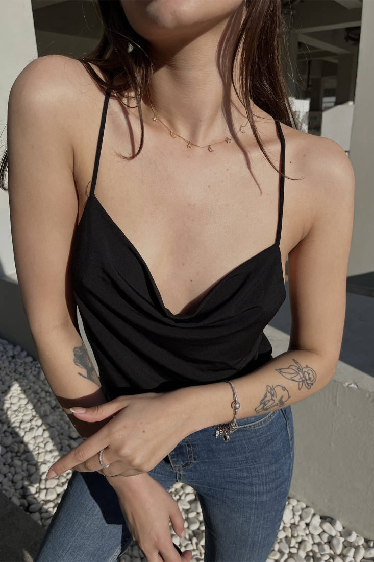 Siyah Askılı Crop Top ATE5165 - İHRACAT