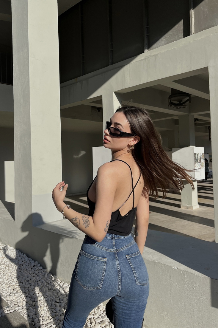 Siyah Askılı Crop Top ATE5165 - İHRACAT