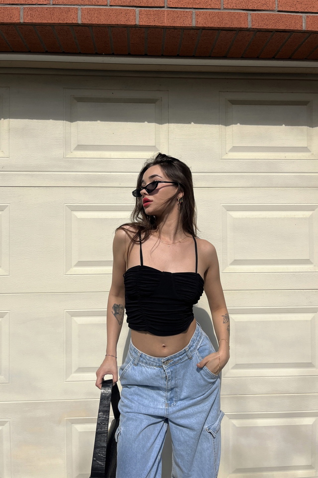 Siyah Askılı Crop Top ATE6485 - 1